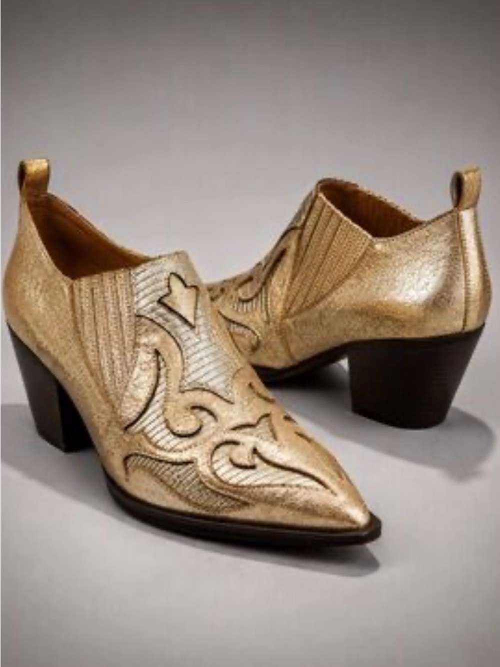 Marc Fisher Gold Metallic Western Pointed Toe Booties